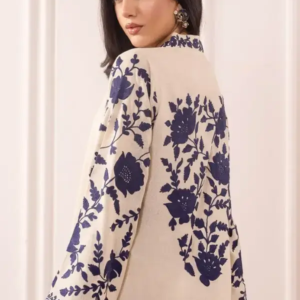 Light Beige Cotton Silk Aari Embroidered Straight Cut Trouser Suit
