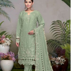 Trendy Gorgeous Embroidery Three Piece With Laser Cutting  Work